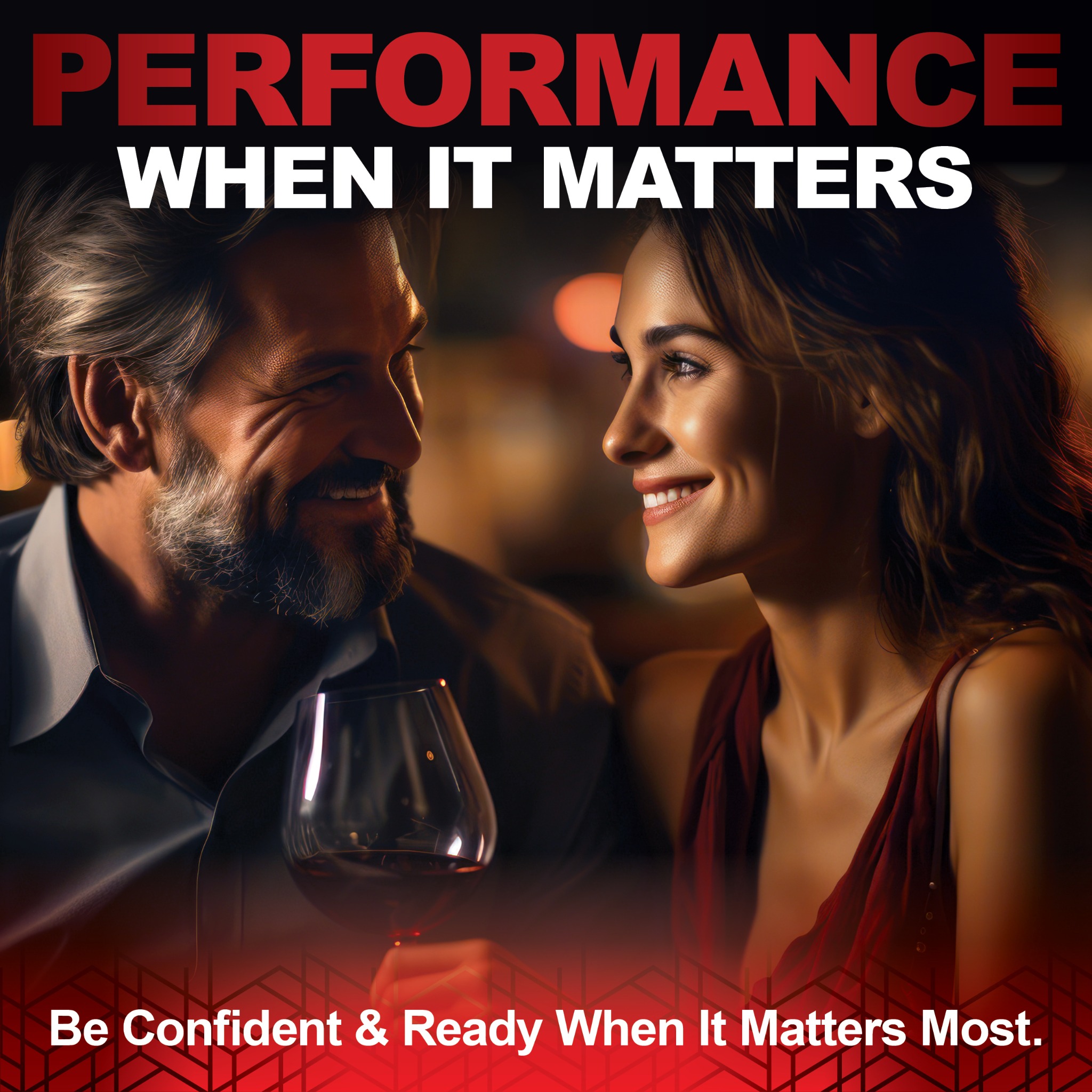 Mr. Man Performance When It Matters artwork: a couple smiling at each other over dinner.
